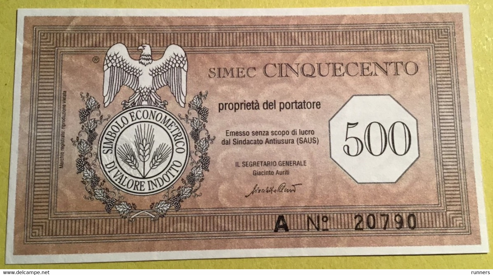 Banconota Alternativa Guardiagrele Simbolo Econometrico 500, Moneta Del Popolo - A Identifier