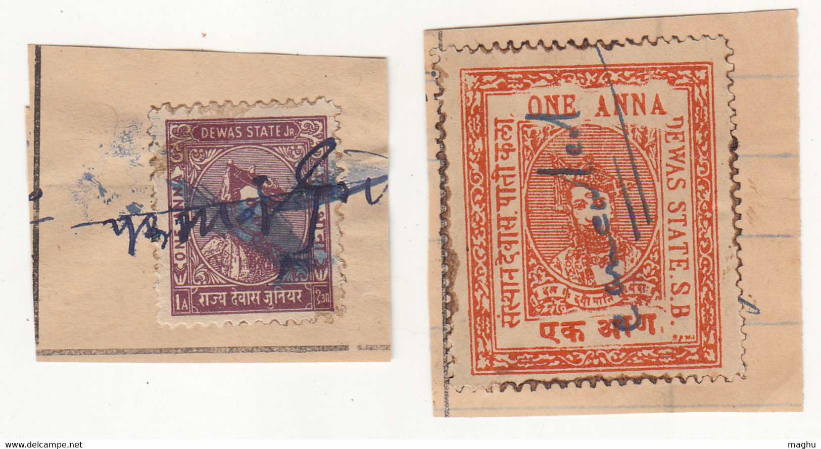 2 Dif.,. Variety, Dewas State Revenue / Fiscal Used, British India Princely State - Dhar