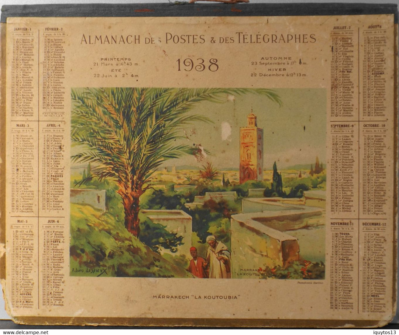 ALMANACH  ANCIEN  Des Postes & Des Télégraphes 1938 - Marrakech " LA KOUTOUBIA " - Grand Format : 1921-40