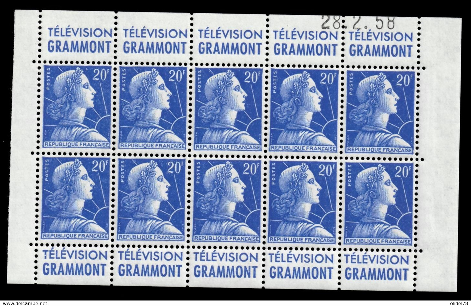 Marianne Muller 1011B - Demi Carnet Complet Bande Pub GRAMMONT + GRAMMONT Avec Coin Daté ** - 1950-1959