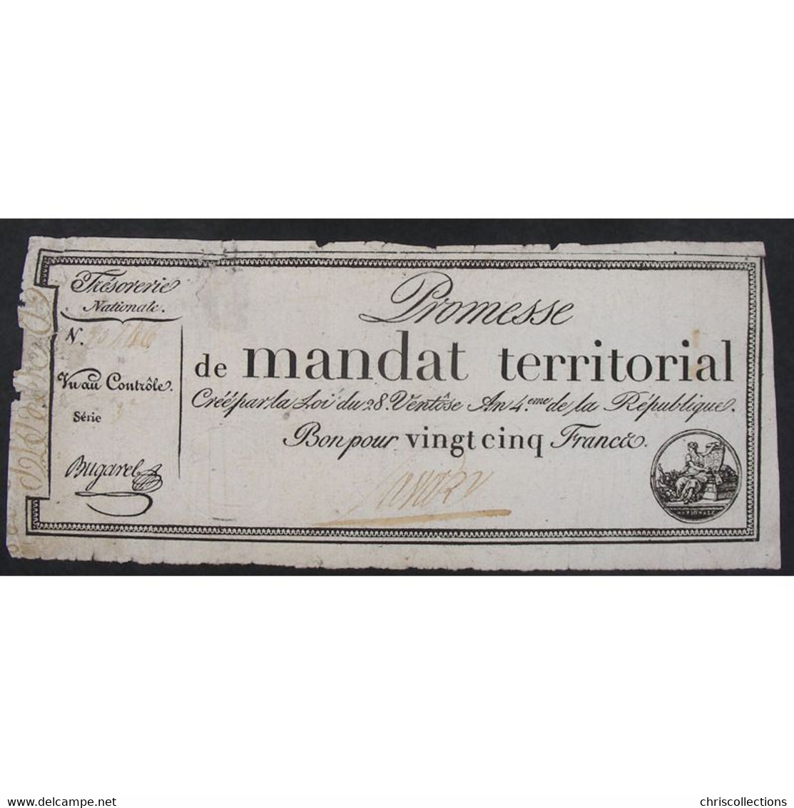 France, Promesse De Mandat Territorial, Bon De 25 Francs, TB - Assignats & Mandats Territoriaux