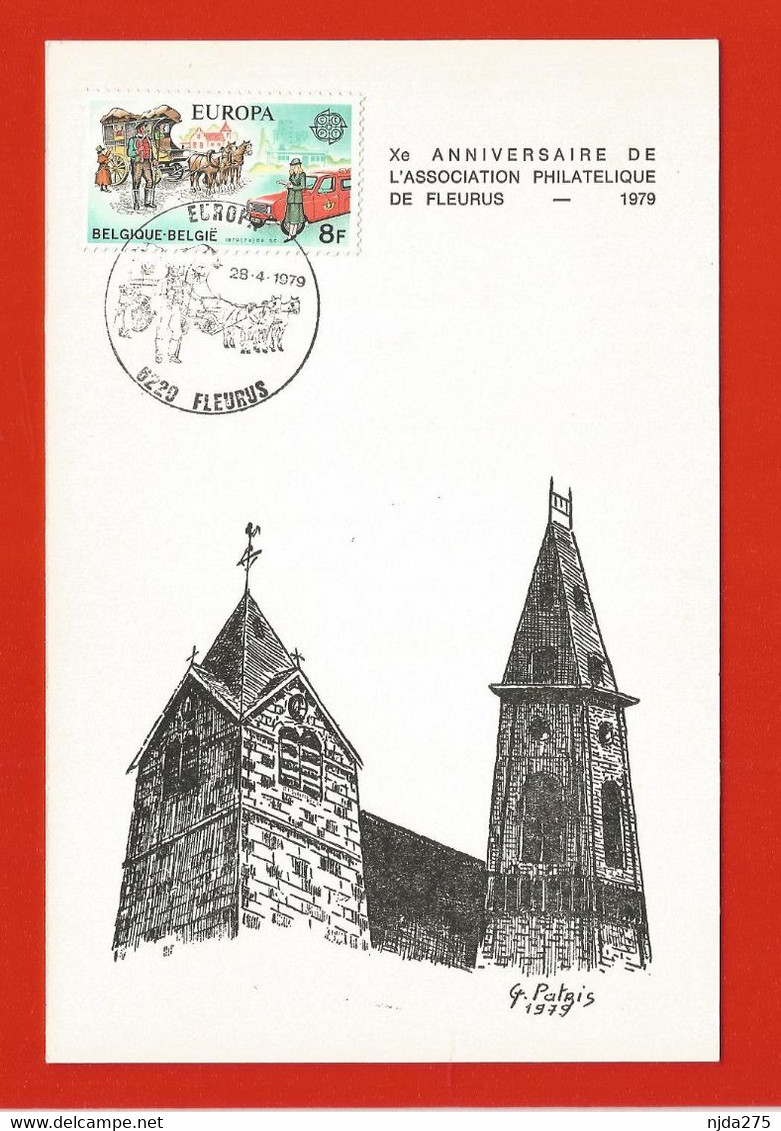 Fleurus : 2 Cartes Timbres Europa ,Xè Anniversaire Assoc.philatélique En 1979 +100è Sortie Cavalcade De Pâques - Landelijks Post
