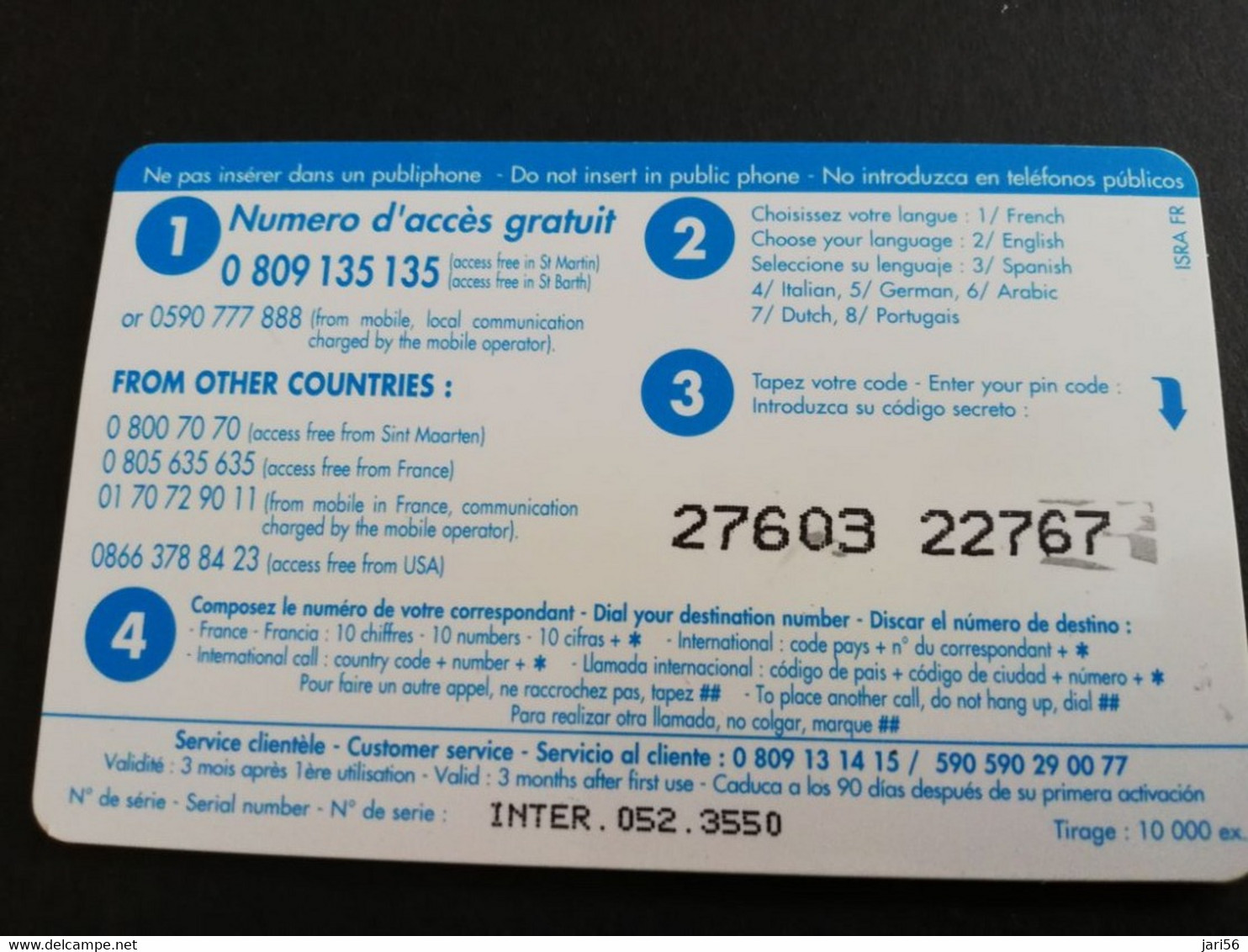 Caribbean Phonecard St Martin French INTERCARD  8 EURO  NO 052  **5228** - Antillas (Francesas)