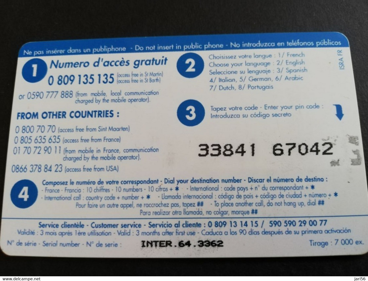 Caribbean Phonecard St Martin French INTERCARD  8 EURO  NO 064  **5231** - Antilles (Françaises)