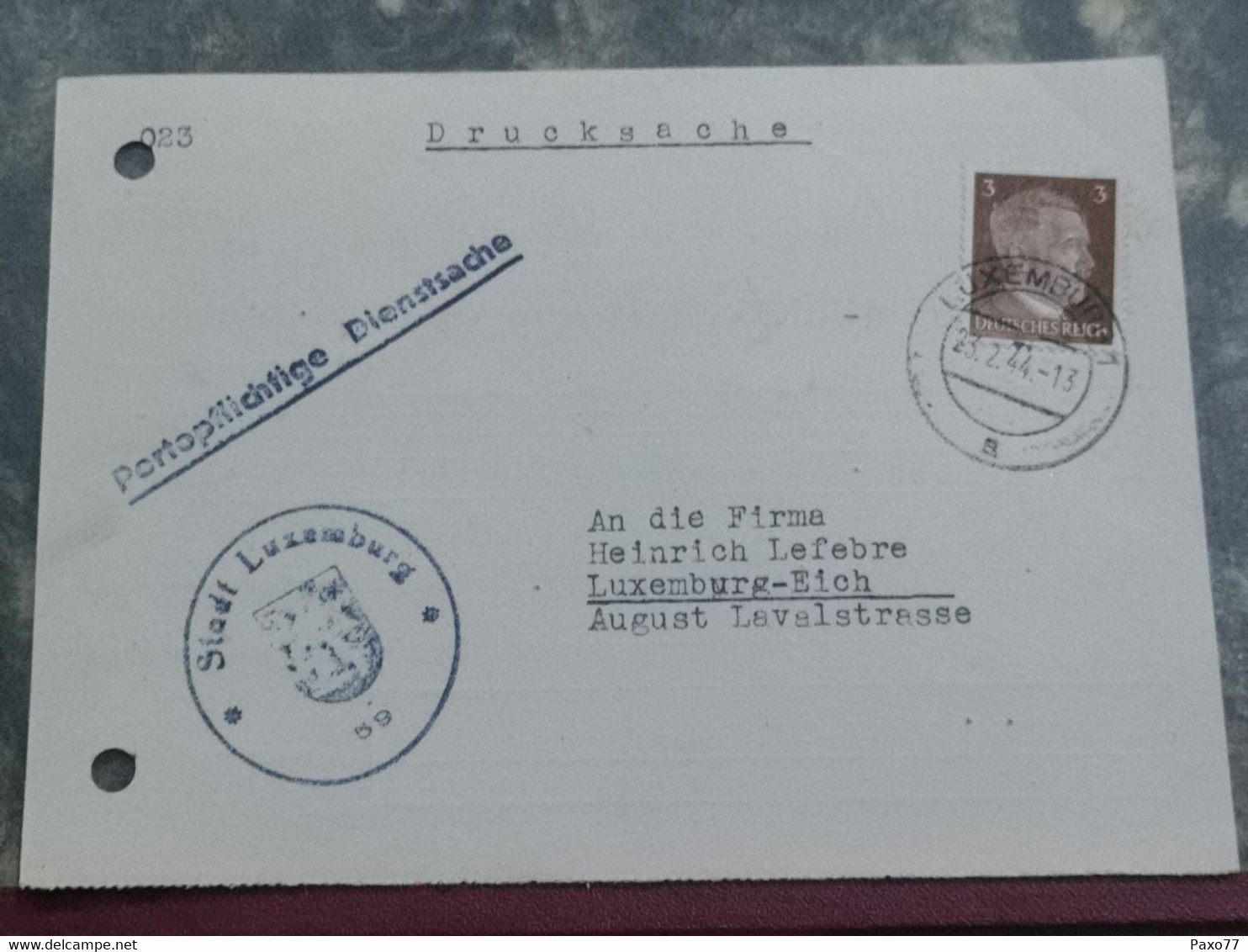 Entier Postaux, WW2. Oblitéré Luxembourg 1944 Envoyé à Eich - 1940-1944 Duitse Bezetting