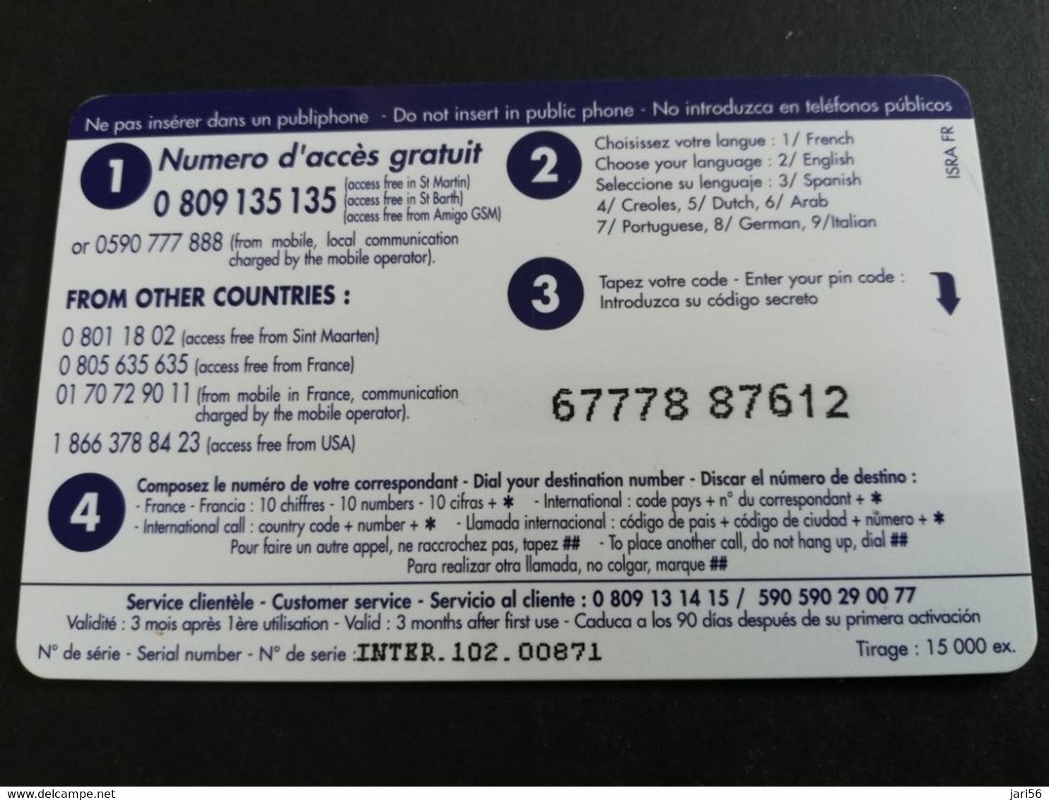 Caribbean Phonecard St Martin French INTERCARD  8 EURO  NO 102  **5243AA** - Antillen (Französische)