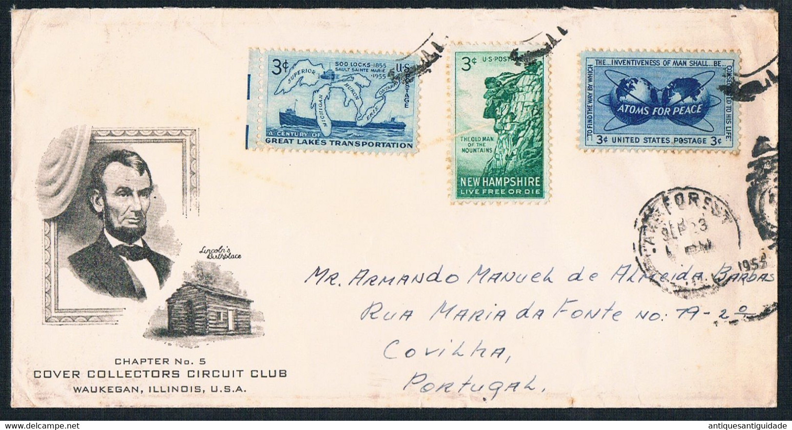 FDC - Covilha To Lake Forest, Illinois, USA. - Abraham Lincoln Birthplace - Chapter No.5 Cover Collectors Circuit Club - Autres & Non Classés
