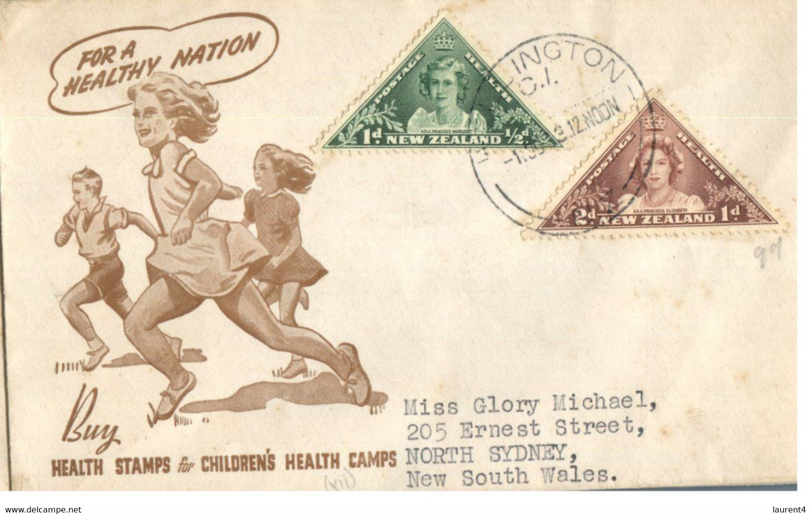 (NN 30) New Zealand - Children's Health Stamp (triangle Shape Stamps) 1943 (WW II Era) - Covers & Documents