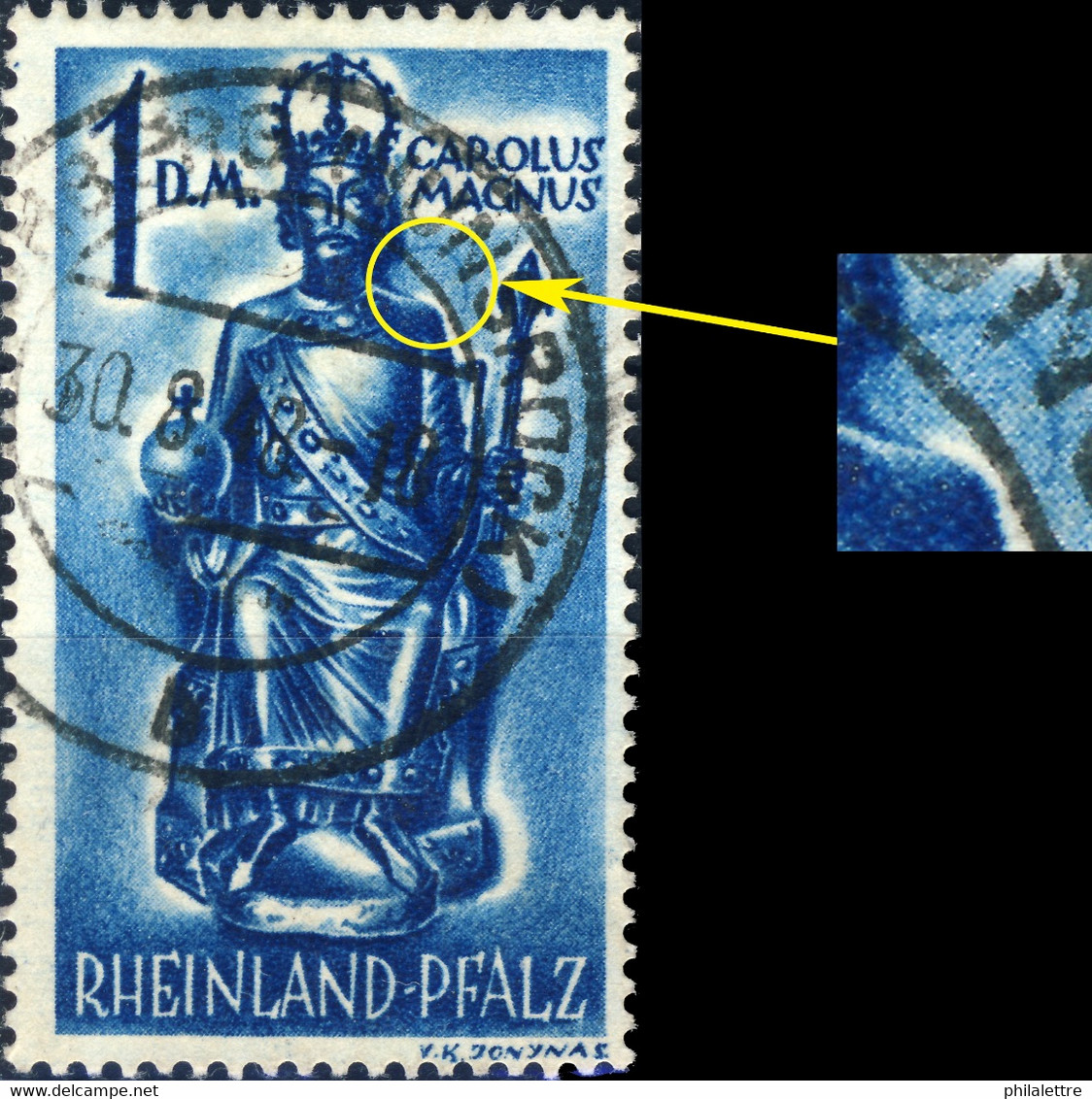 ALLEMAGNE / DEUTSCHLAND - Franz. Zone RHEINLAND-PFALZ - 1948 - Mi.29yPFIII Variété - Gestempelt KIRCHBERG (HUNSRÜCK) - Rheinland-Pfalz