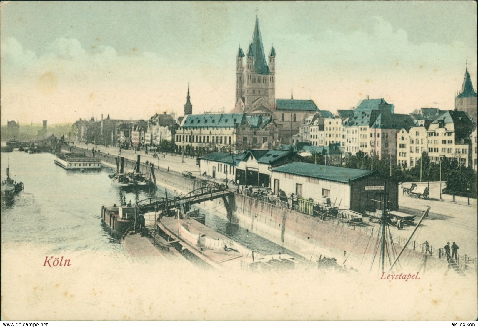 Ansichtskarte Köln Leystapel, Flussbadeanstalt, Schiffe 1909  - Koeln