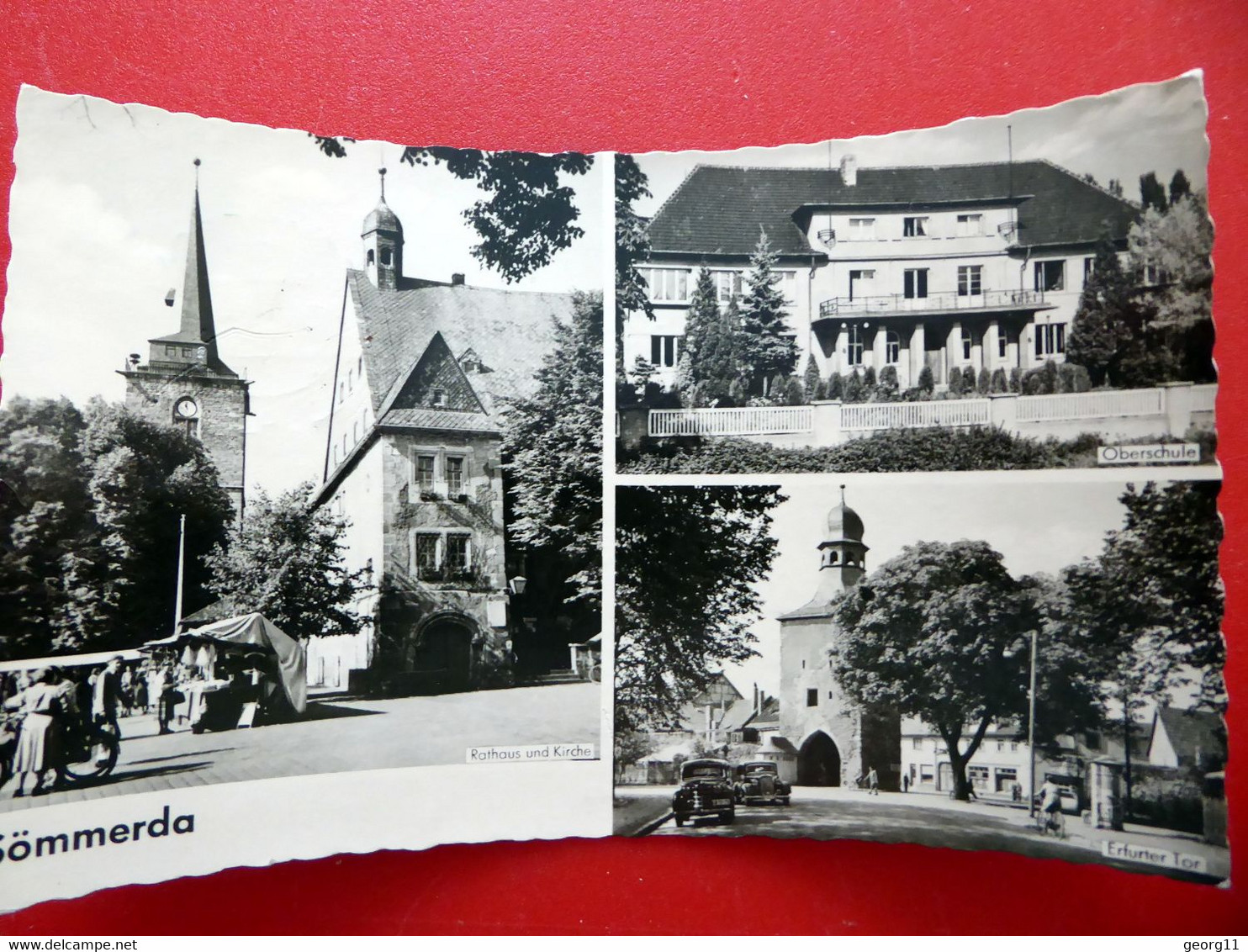 Sömmerda - Oberschule - Marktstände - Auto - Kirche - Echt Foto - Kleinformat DDR 1960 - Thüringen - Sömmerda
