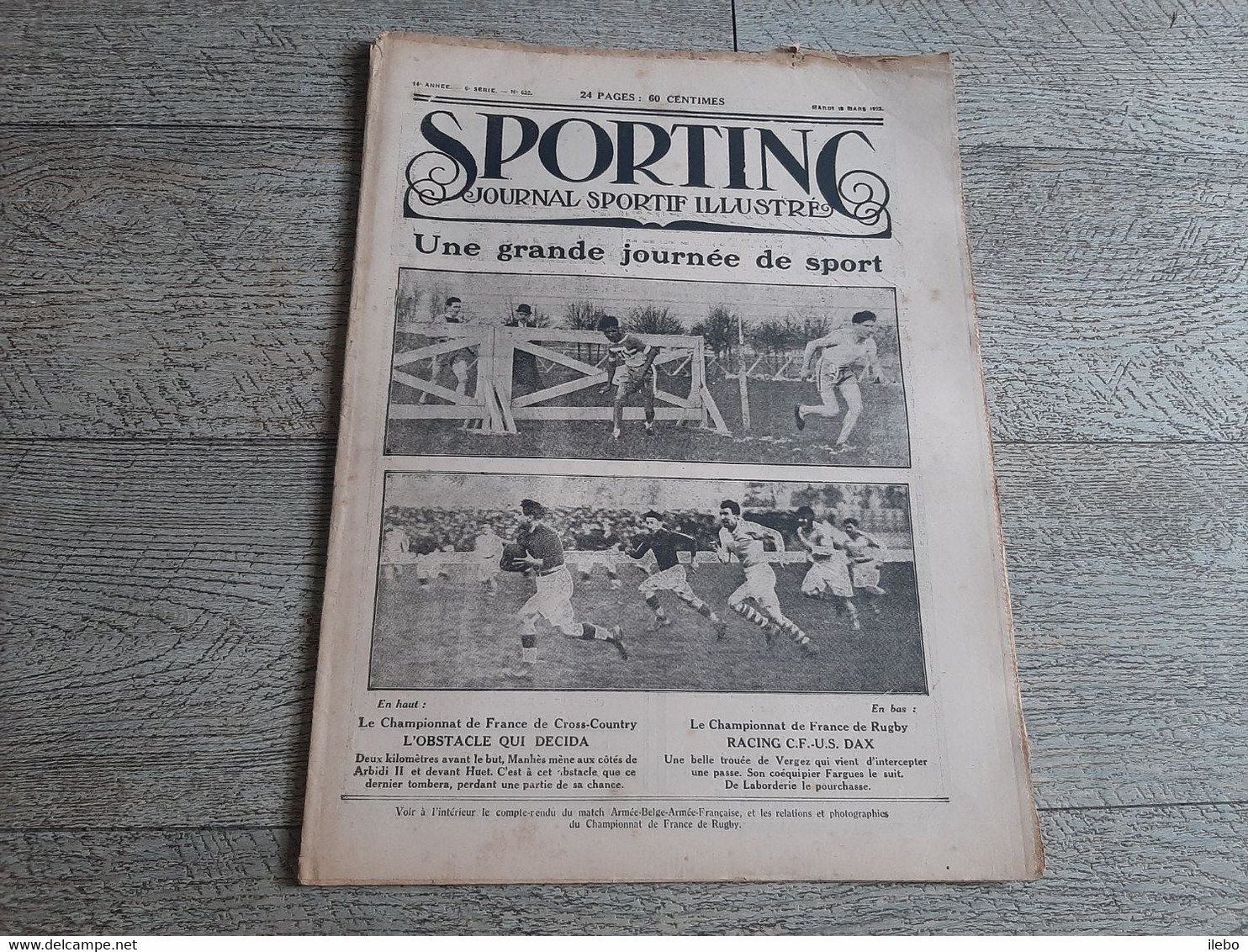 Sporting Journal Sportif Illustré 1923  Cross Country Rugby Automobile Cyclisme Premier Pas Dunlop - Sport