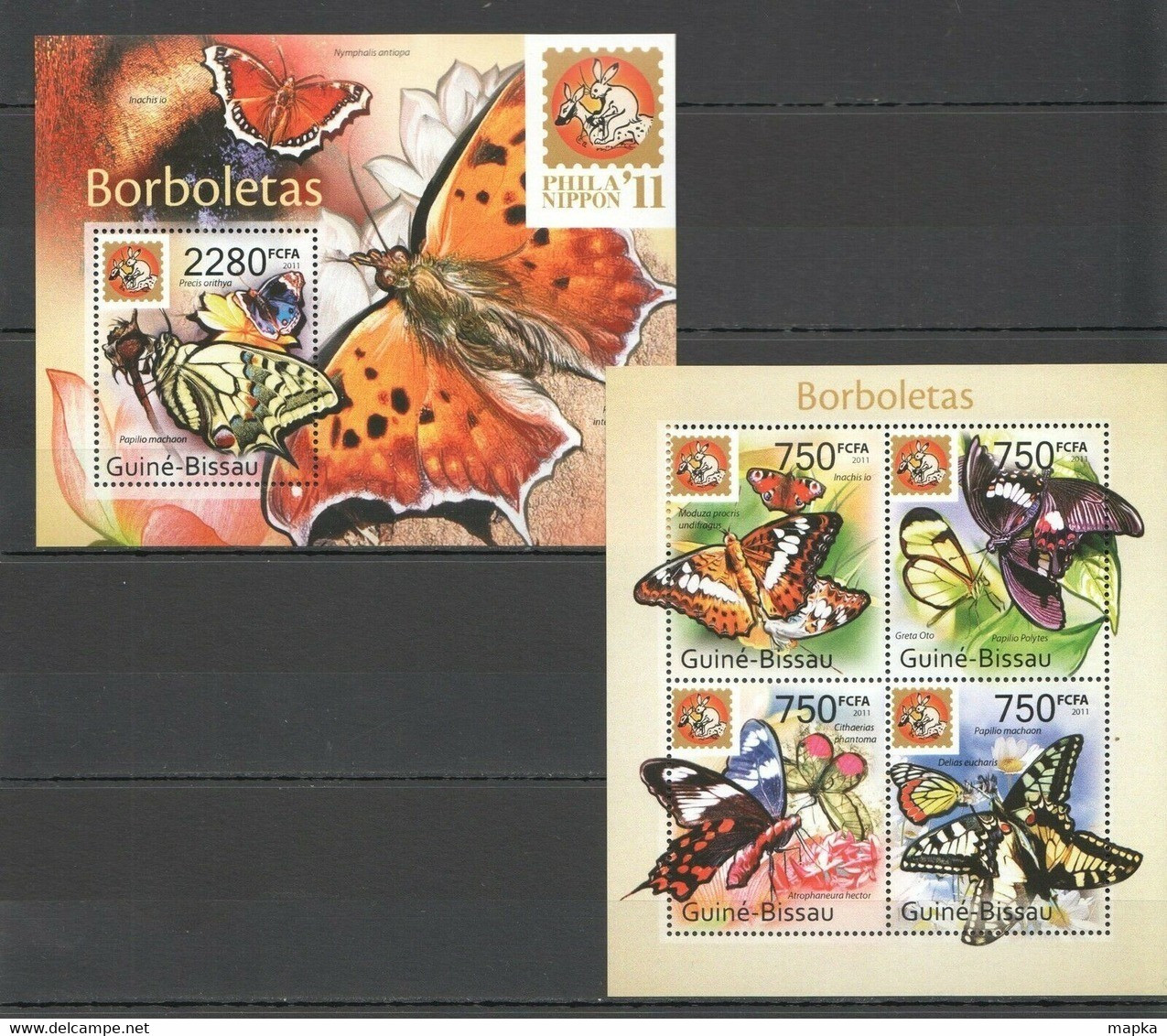 BC636 2011 GUINE GUINEA-BISSAU FLORA & FAUNA BUTTERFLIES BL+KB OVERPRINT MNH - Butterflies