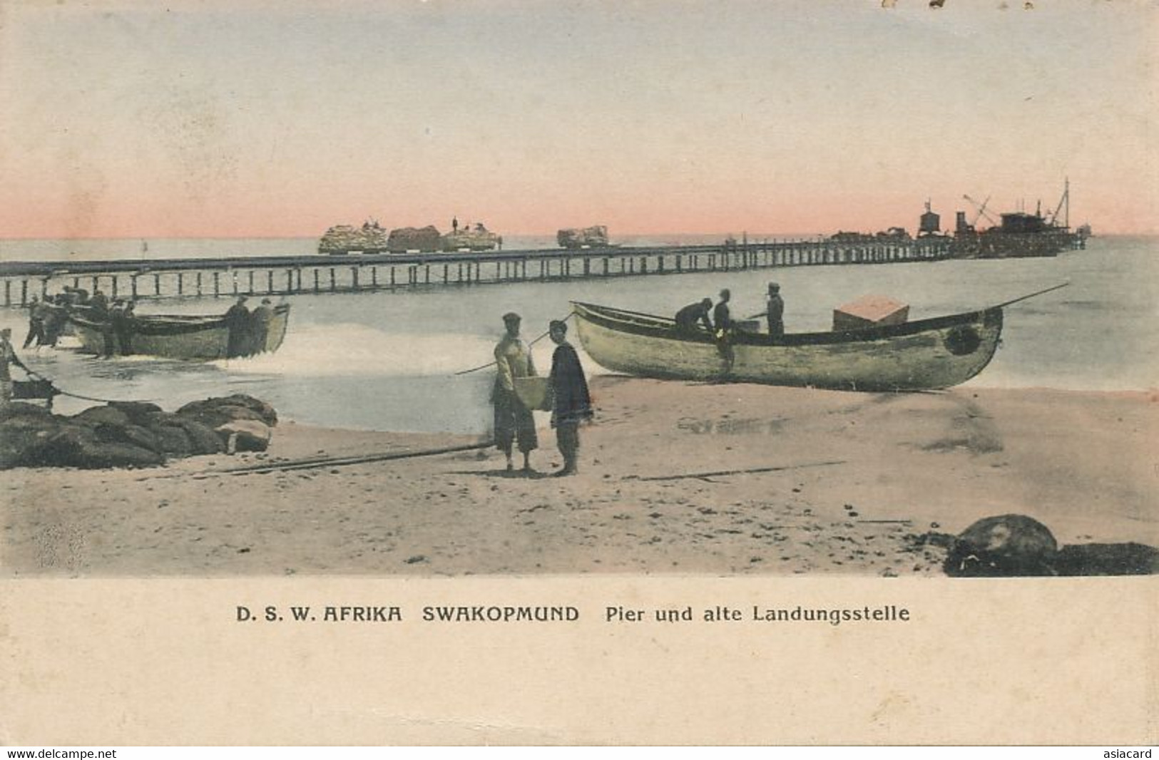 D.S.W. Afrika German Colony Swakopmund Pier Und Alte Landungsstelle  Train. Hand Colored  C.A.W.G. 17 - Namibië