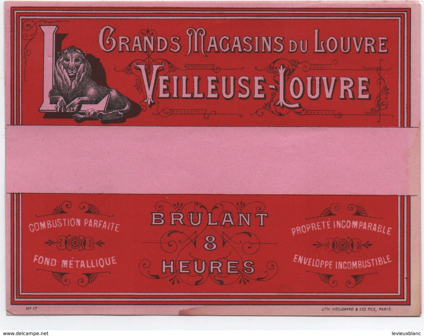 Etiquette/Grands Magasins Louvre/Veilleuse-Louvre/Brûlant 8 Heures/Combustion Parfaite/Paris/Vers 1900-1920   ETIQ171bis - Andere & Zonder Classificatie