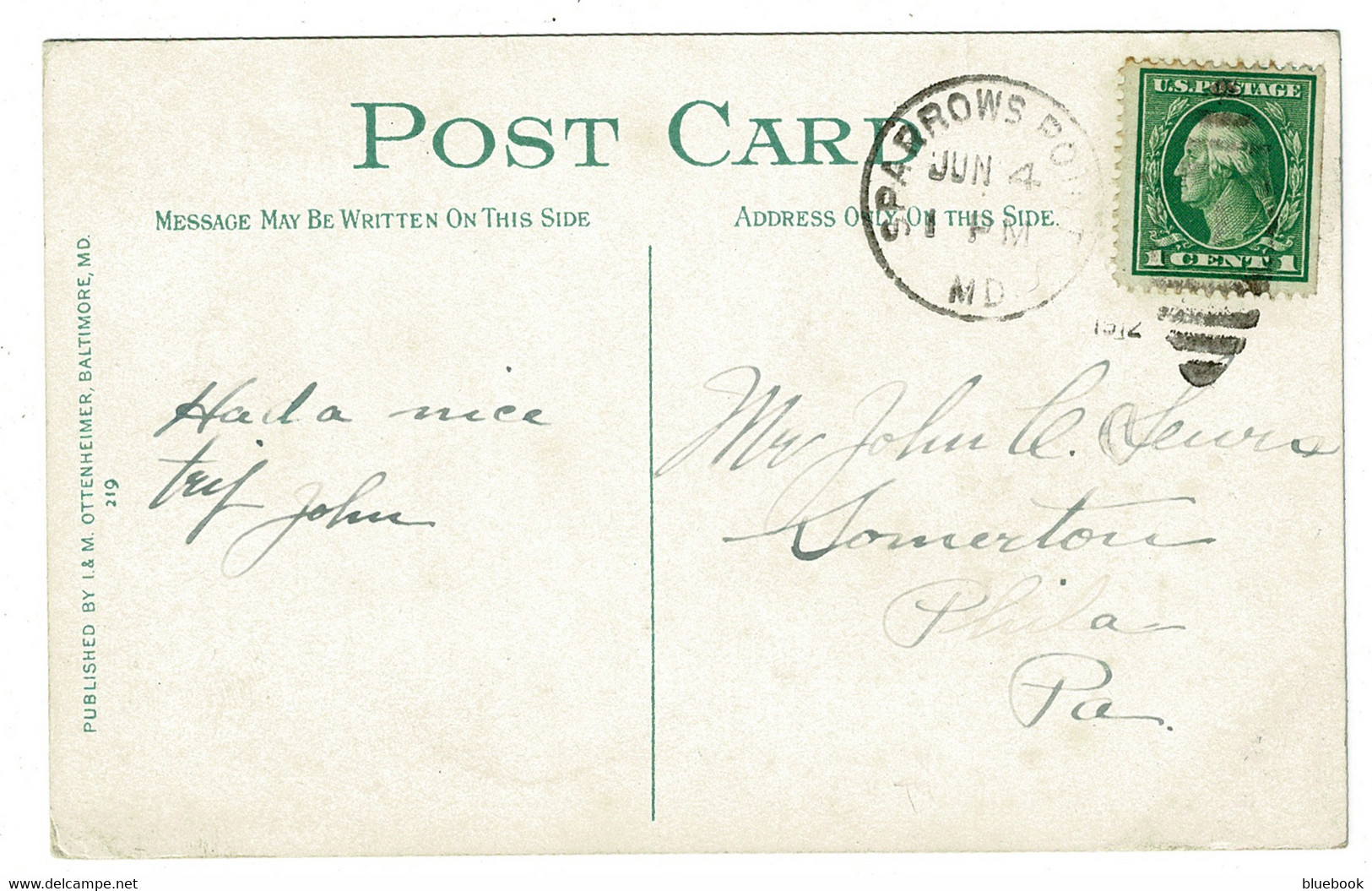 Ref 1481 - 1914 USA Postcard - Druid Hill Park Baltimore - Sparrows Point Maryland Postmark - Baltimore