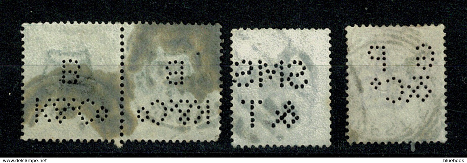 Ref 1482 - GB QV 4 X Perfins - Used Stamps - Including Pair One With Reversed Pins - Gezähnt (perforiert)