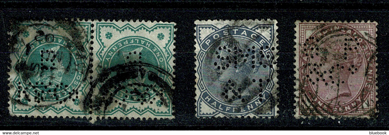 Ref 1482 - GB QV 4 X Perfins - Used Stamps - Including Pair One With Reversed Pins - Gezähnt (perforiert)