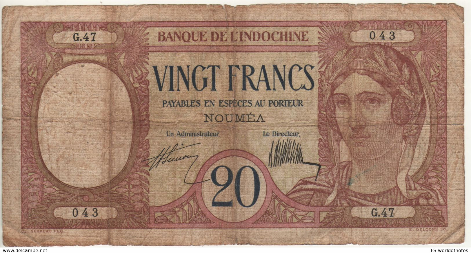 NEW CALEDONIA   20 Francs  P37a (Local Girl At Front - Peacock At Back) - Altri – Oceania