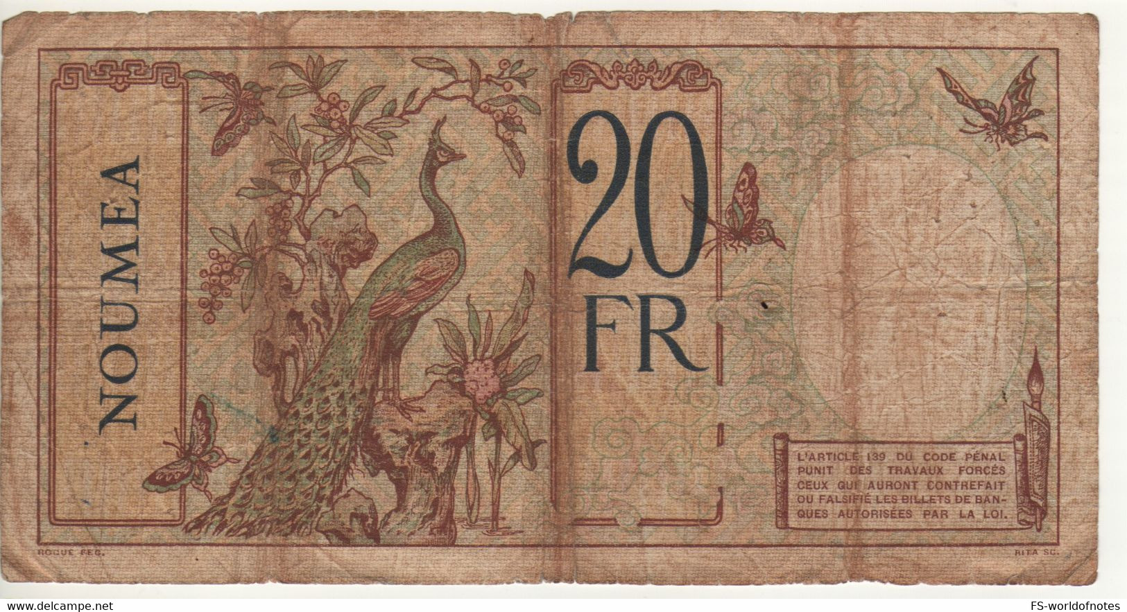 NEW CALEDONIA   20 Francs  P37a (Local Girl At Front - Peacock At Back) - Autres - Océanie