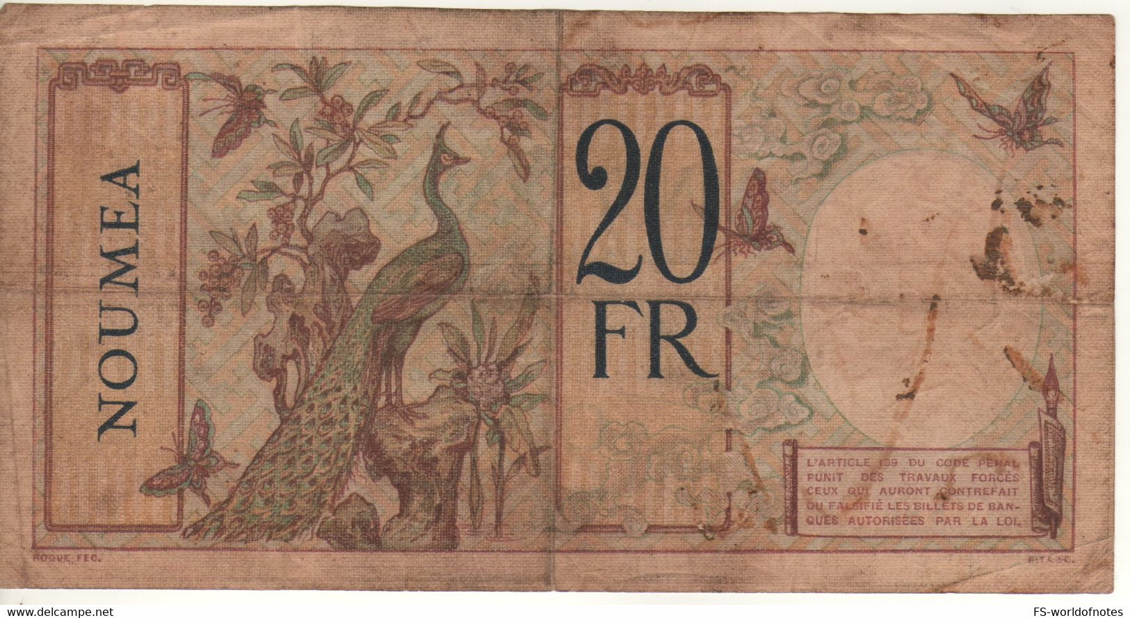 NEW CALEDONIA   20 Francs  P37b (Local Girl At Front - Peacock At Back) - Autres - Océanie