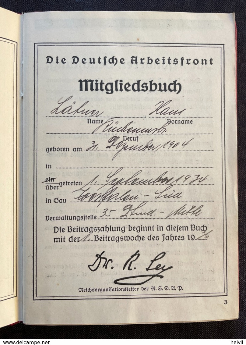 Livret N°1 DAF Mitgliedsbuch Front Du Travail Militaria III Reich Allemand WW2 39-45 Laurent1978 - 1939-45