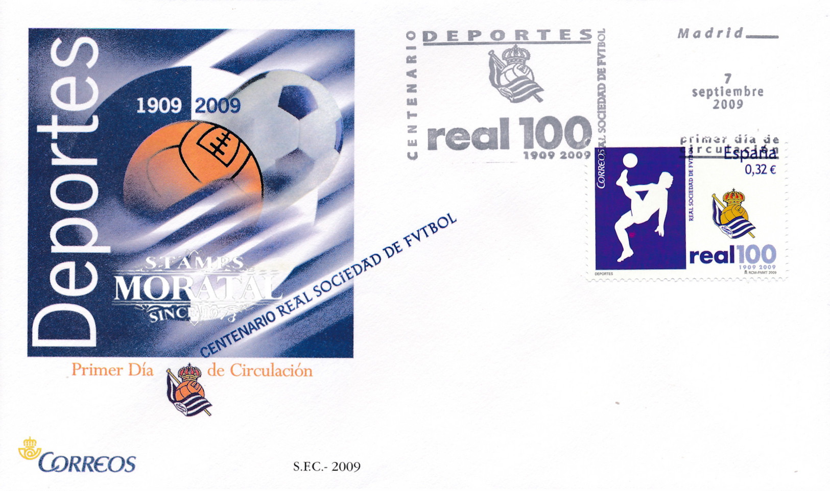 2009 Espagne  Yv 4144 Football Real Sociedad Football Cachet (Premier Jour) TB Beau (FDC)  (Yvert&Tellier) - FDC