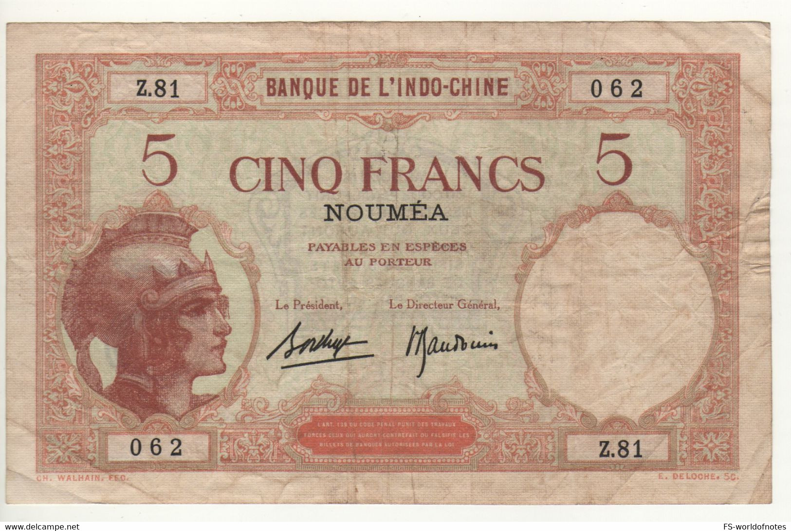 NEW CALEDONIA   5 Francs  P36b  ( ND.  1926 ) - Autres - Océanie
