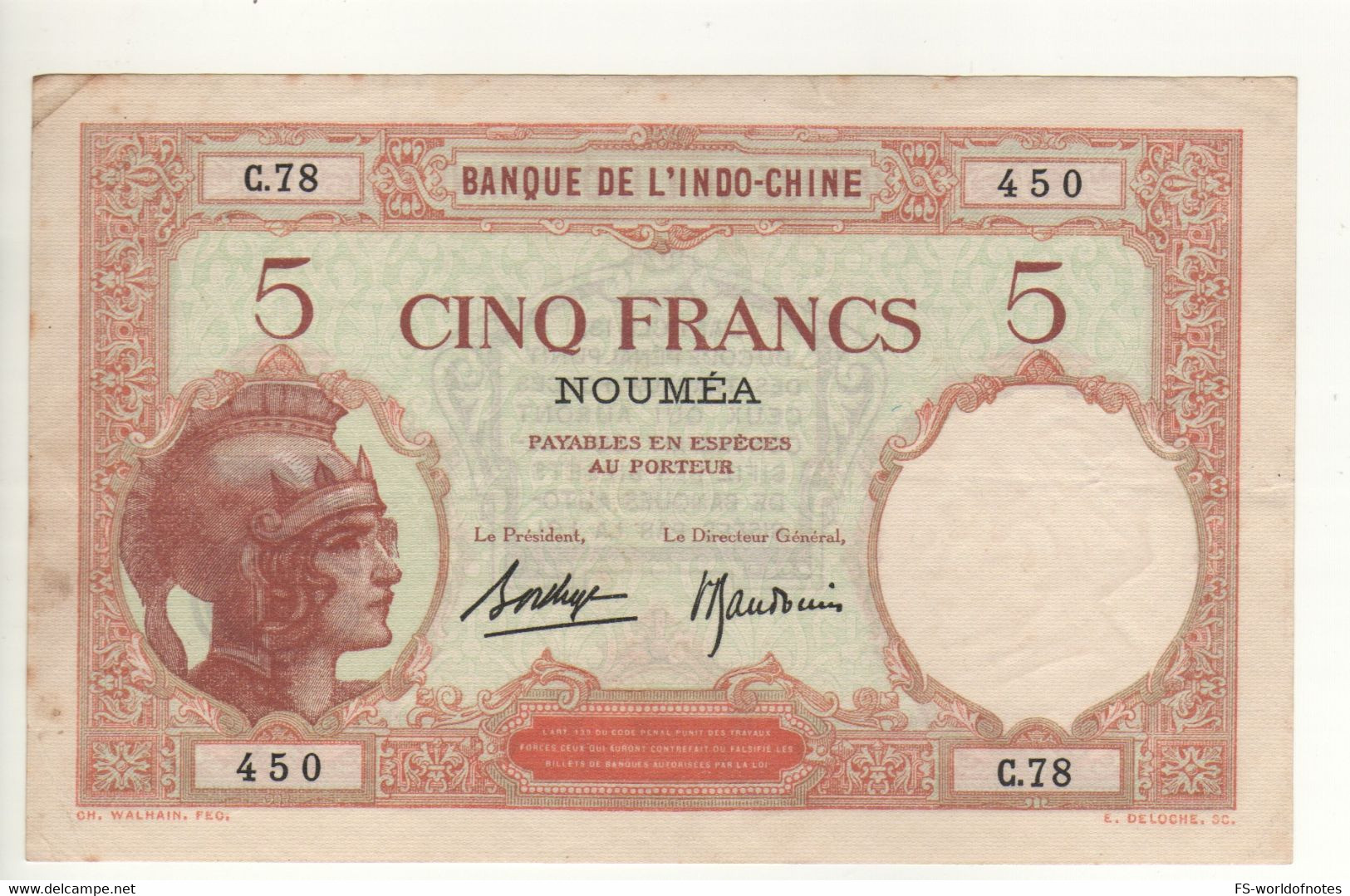 NEW CALEDONIA   5 Francs  P36b  ( ND.  1926 ) - Sonstige – Ozeanien