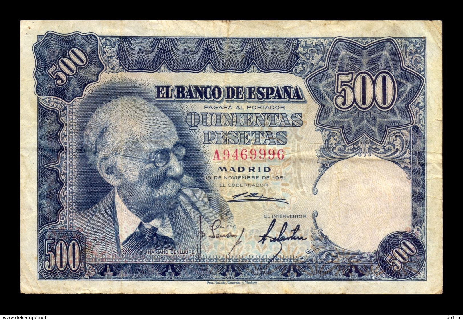 España Spain 500 Pesetas M. Benlliure 1951 Pick 142 Serie A BC F - 500 Pesetas