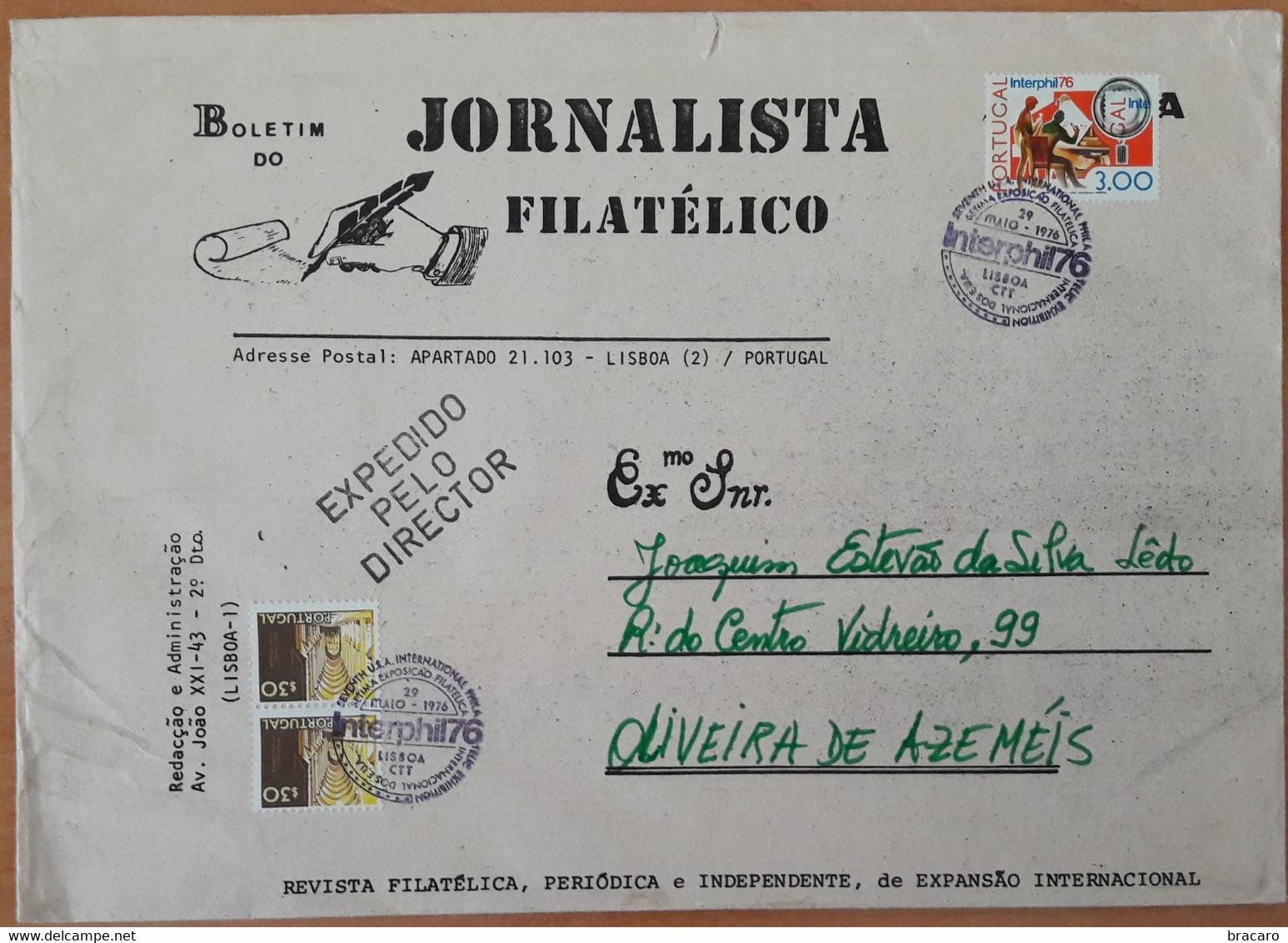 Portugal FDC - Carimbo Comemorativo Interphil'76 - Boletim Do Jornalista Filatélico - FDC