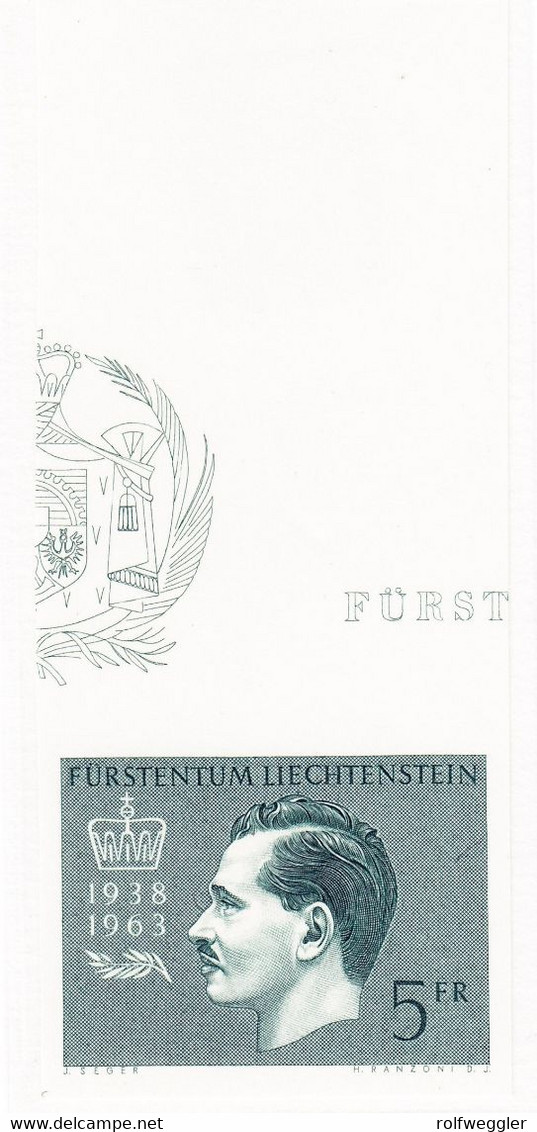 1963 5 FR Fürst Franz Josef II Ungezähnt, Postfrisch, Bogenrandstück. Foto Attest Peter Marxer. - Variétés