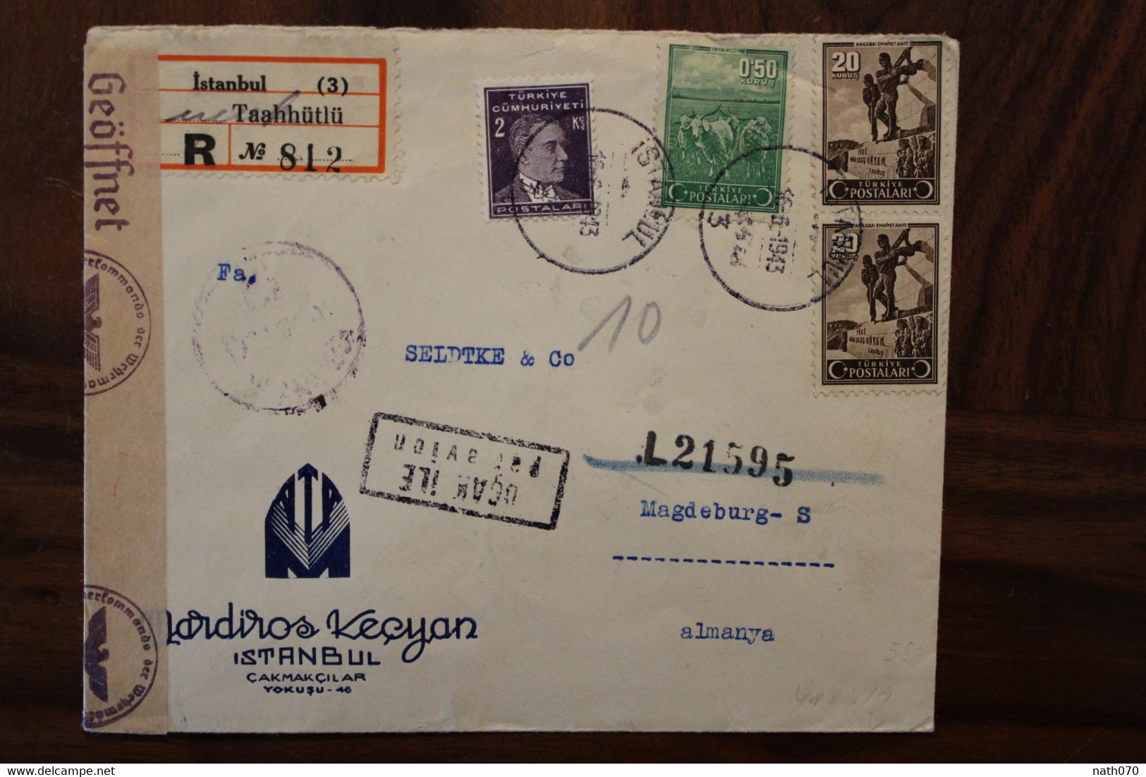 Turquie 1943 OKW Censure Türkei Air Mail Cover Enveloppe Paire Par Avion Allemagne Turkey Türkiye Ww2 Wk2 - Lettres & Documents