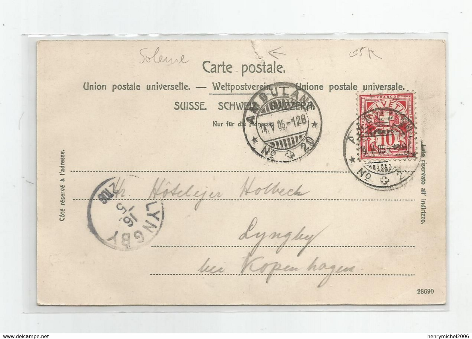 Suisse So Soleure Olten Generalansicht 1905 Cachet Ambulant 1905 Timbre Helvetia 10 Rouge - Olten