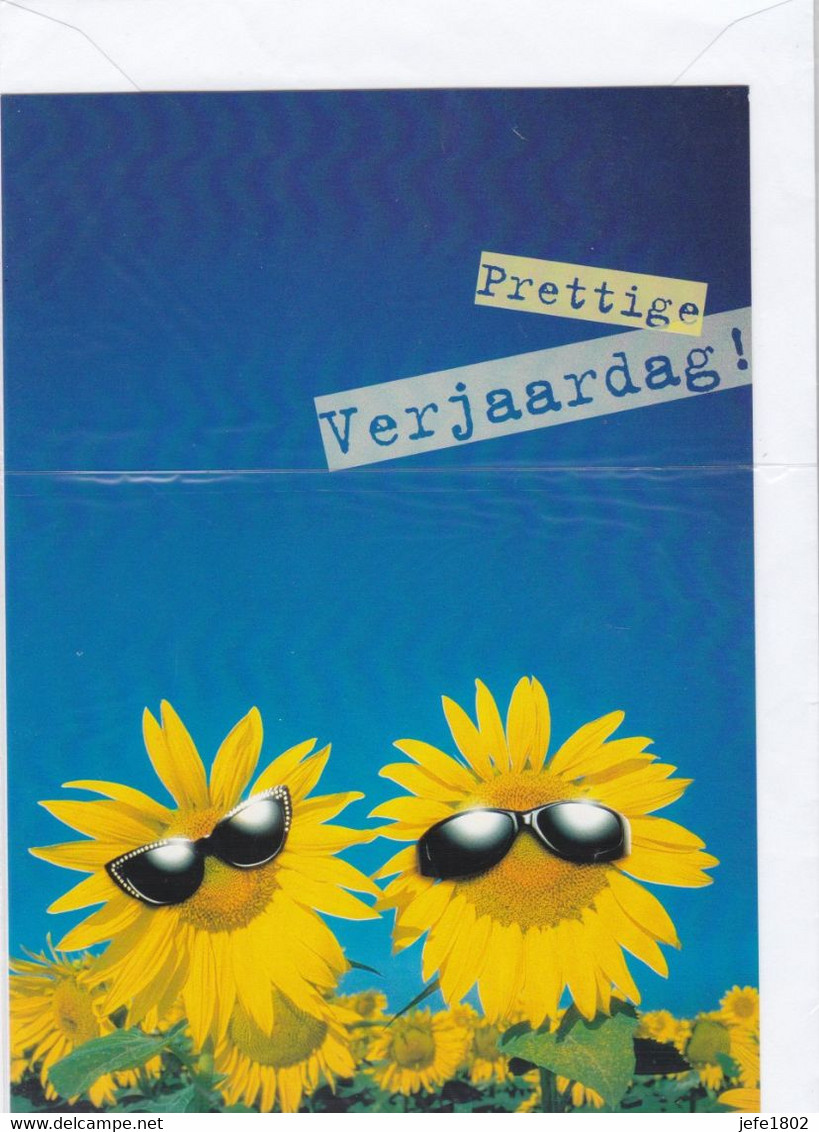 Postogram 203 N - Prettige Verjaardag - Sun Flowers - Zonnebloemen - Sunglasses - Postogram