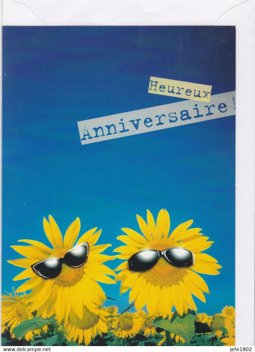 Postogram 204 F - Heureux Anniversaire - Sun Flowers - Zonnebloemen - Sunglasses - Postogram