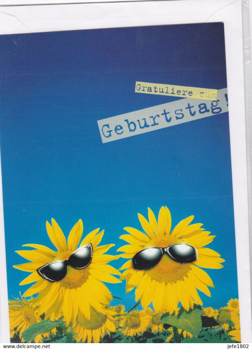 Postogram 205 D - Gratuliere Zum Geburtstag - Sun Flowers - Zonnebloemen - Sunglasses - Postogram