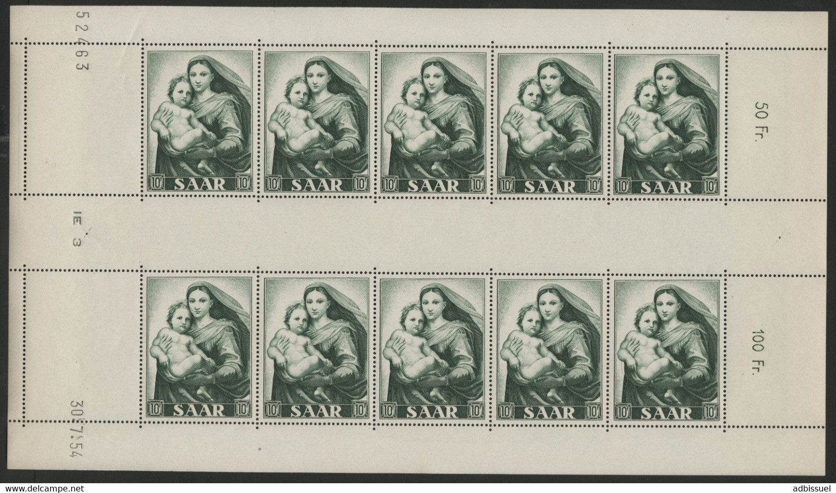 SARRE / SAAR N° 331 à 333. 3 Feuilles Complètes De10 Ex. Avec Coins Datés. NEUFS SANS CHARNIERE ** (MNH). TB - Nuevos