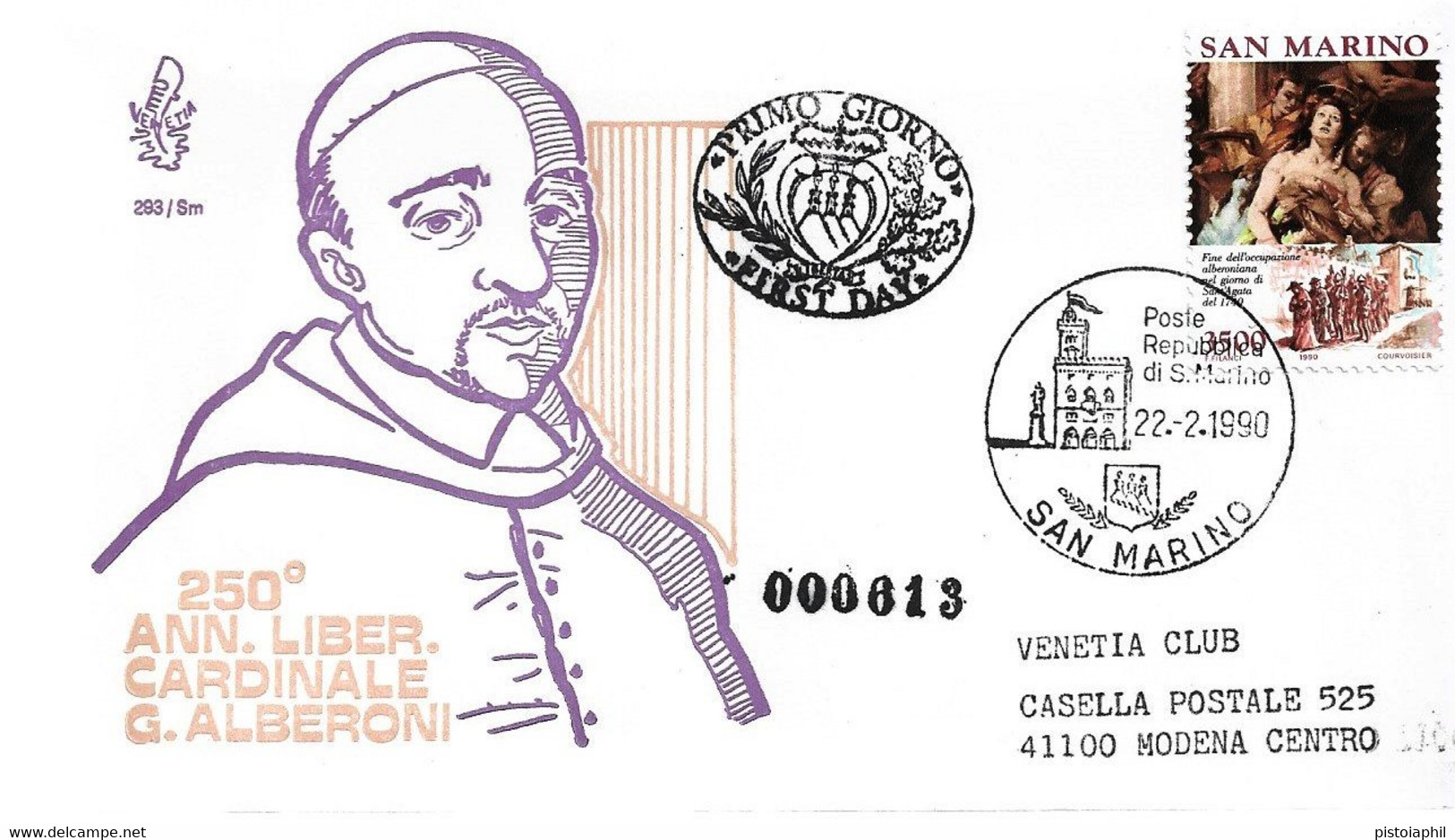 Fdc Venetia: CARDINALE ALBERONI 1990; Raccomandata ; AF - FDC