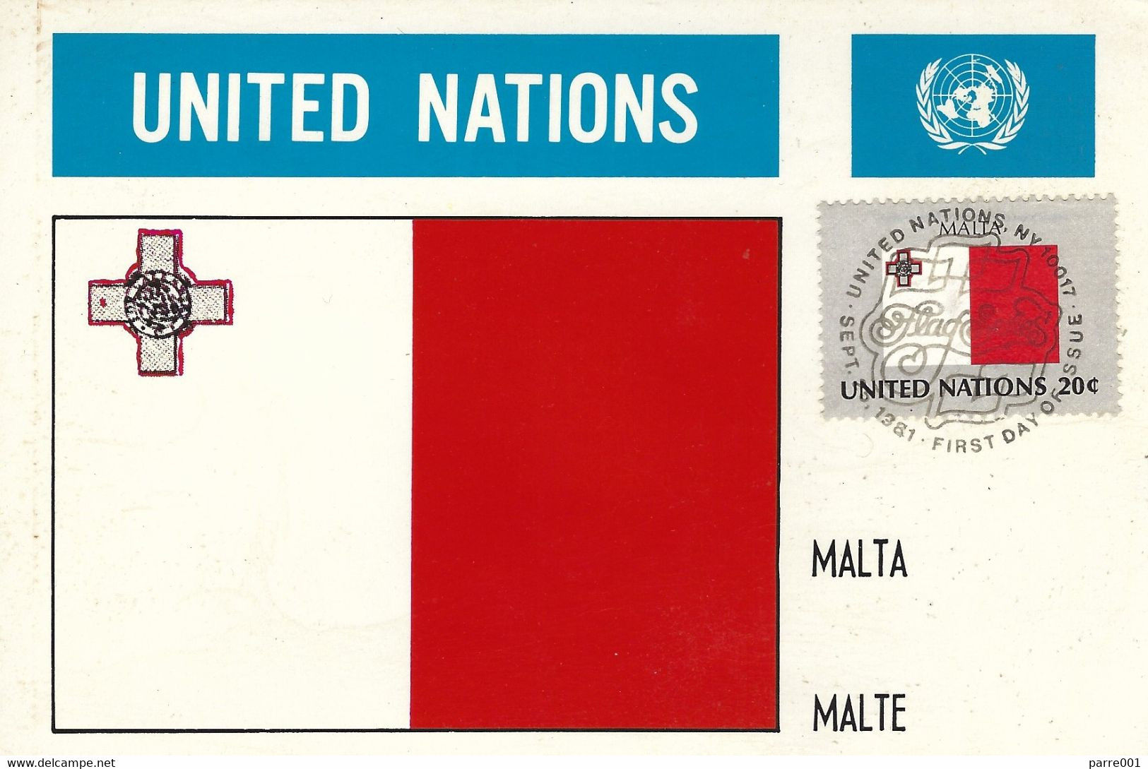 United Nations 1981 New York Flag Malta Maxicard - Buste
