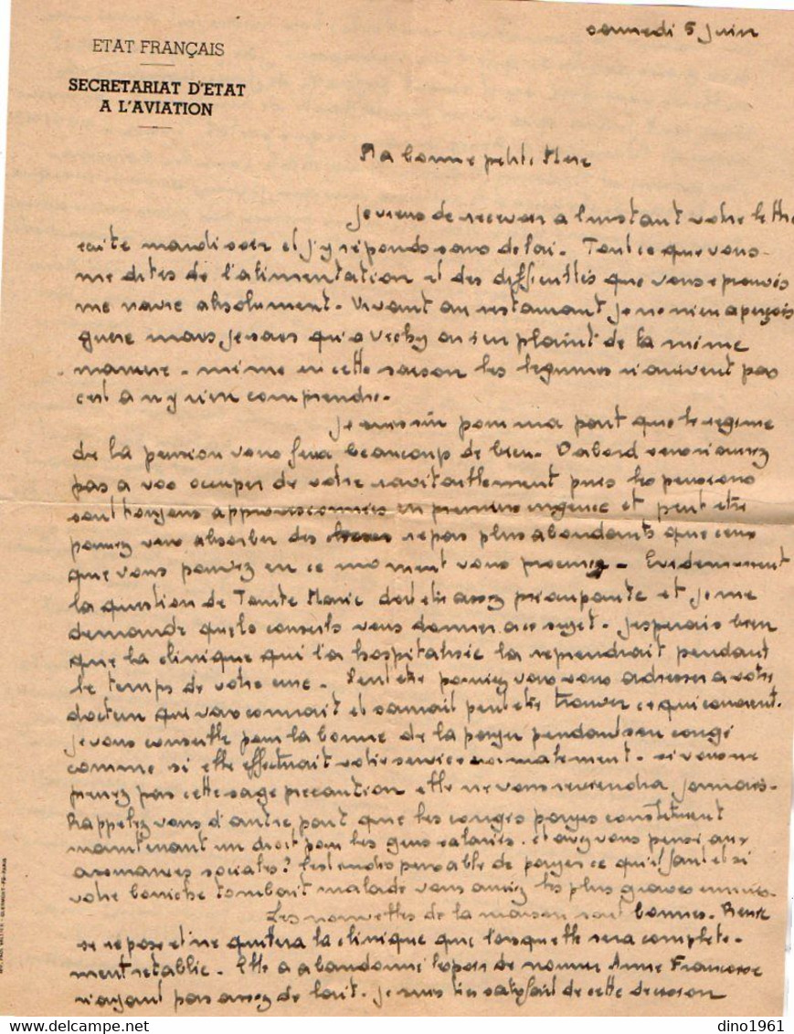 VP18.065 - MILITARIA - Etat Français - Guerre 39 / 45 - Lettre Du Secretariat D'Etat à L'Aviation - Documenten