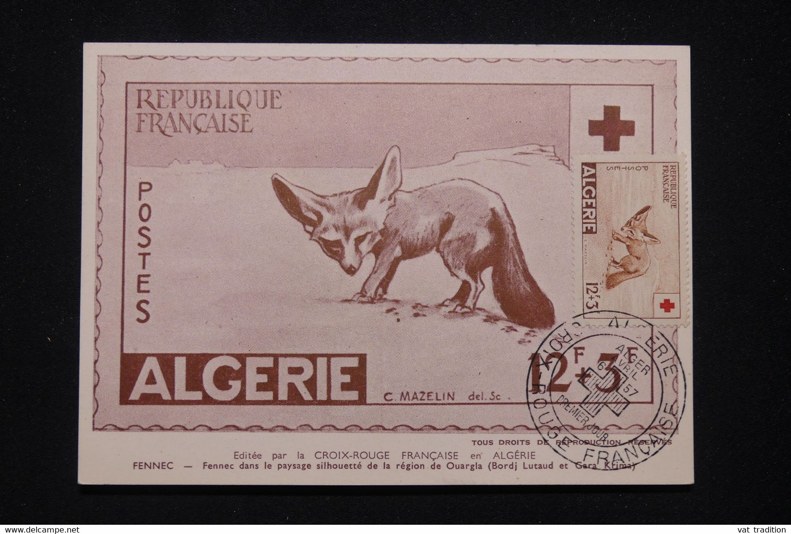 ALGÉRIE - Carte Maximum En 1957 - Croix Rouge - Fennec -  L 96092 - Covers & Documents
