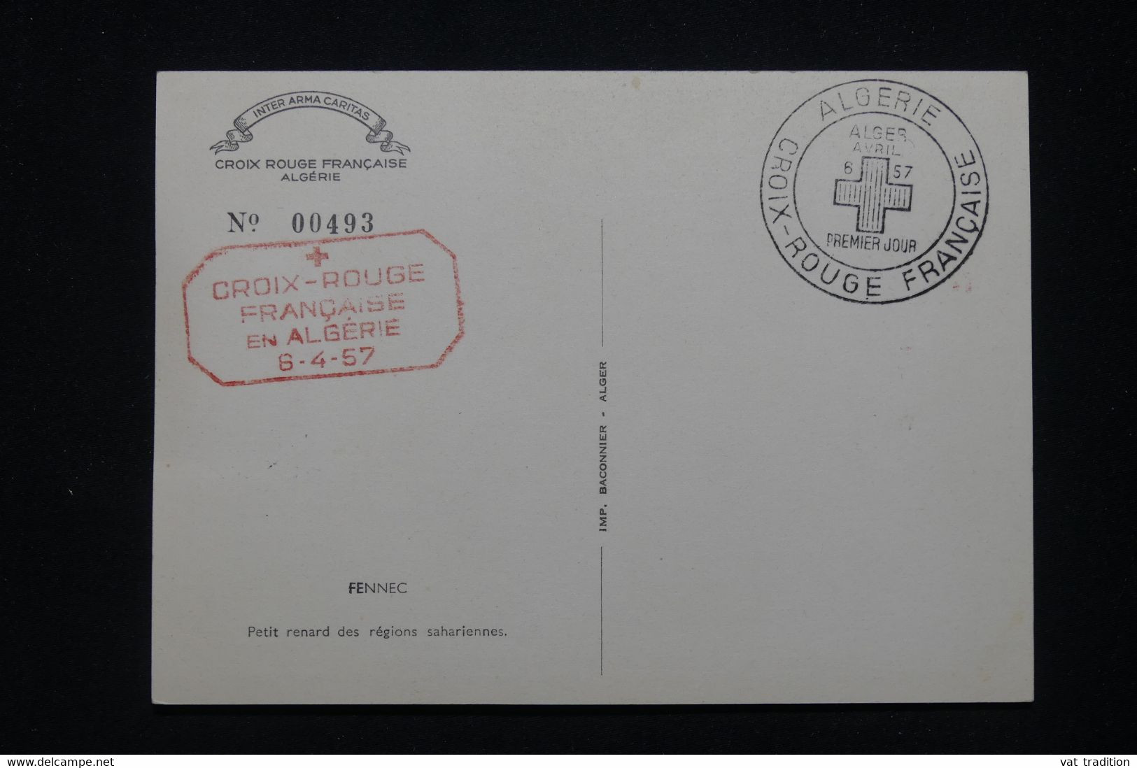 ALGÉRIE - Carte Maximum En 1957 - Croix Rouge - Fennec -  L 96092 - Covers & Documents