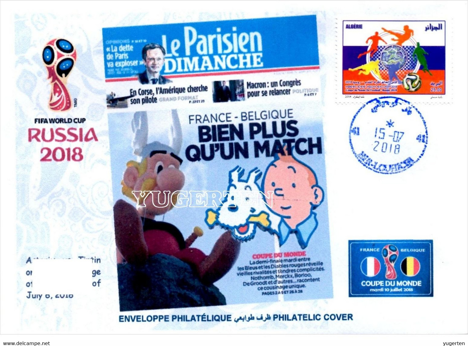 ARGELIA 2018 - Philatelic Cover Tintin Asterix FIFA Football World Cup Russia 2018 Fußball France Belgique Belgium - Fumetti