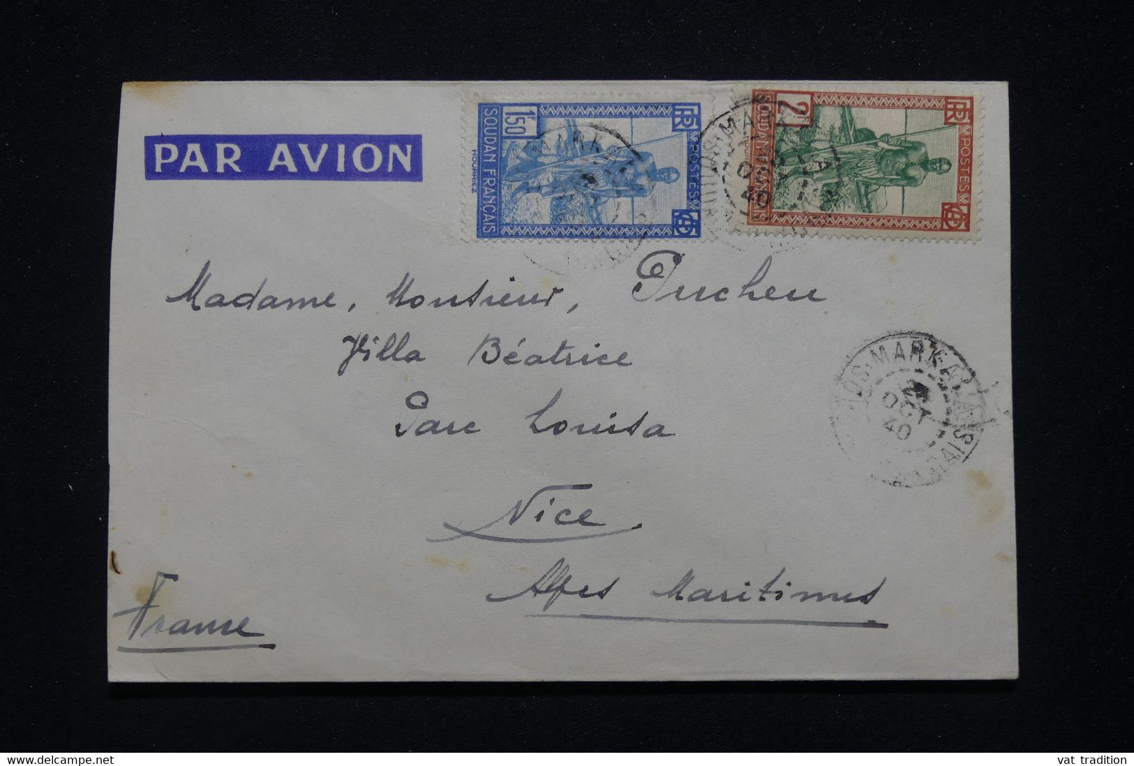 SOUDAN - Enveloppe De Markala Pour Nice En 1940 Par Avion -  L 96099 - Cartas & Documentos