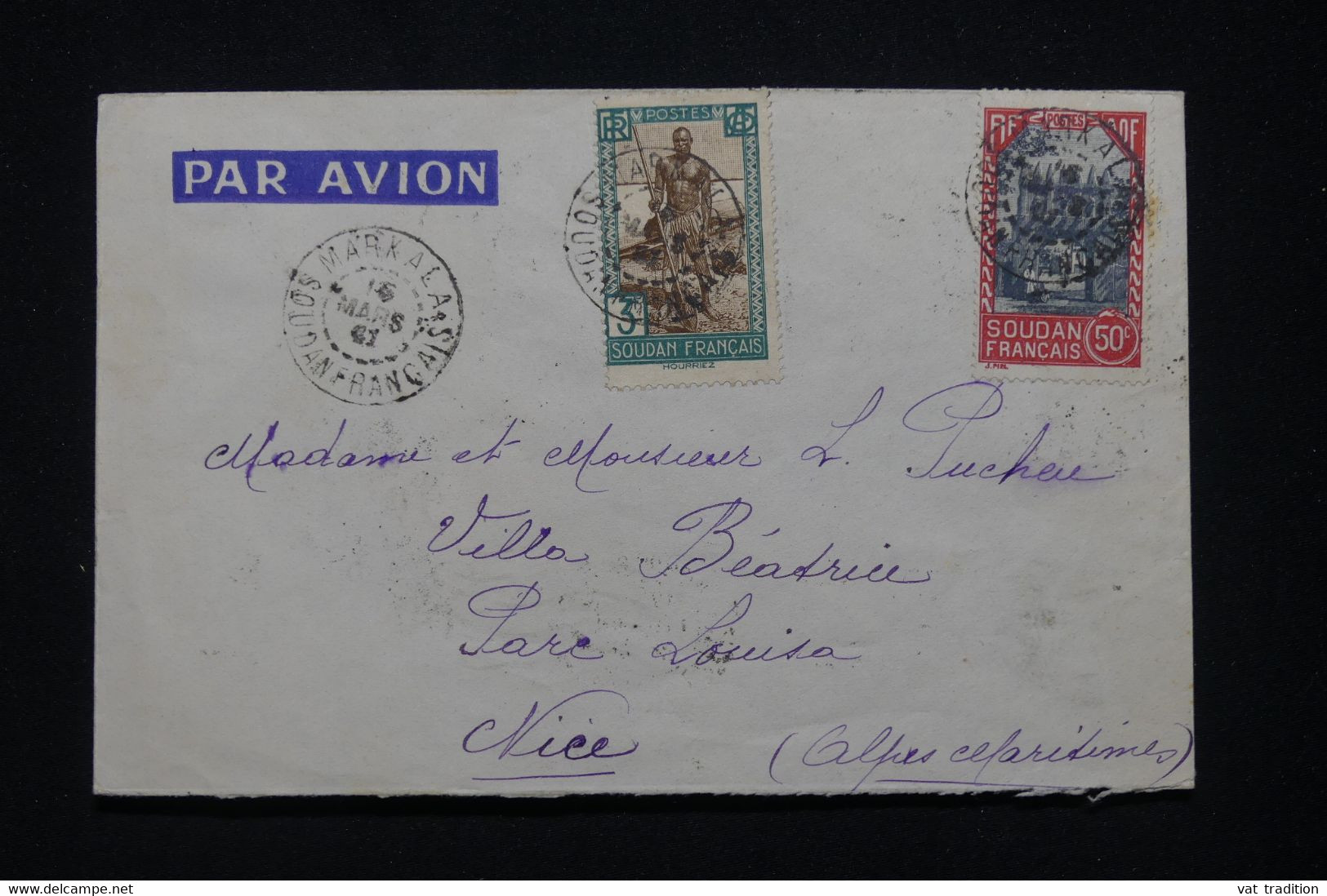 SOUDAN - Enveloppe De Markala Pour Nice En 1941 Par Avion -  L 96100 - Covers & Documents