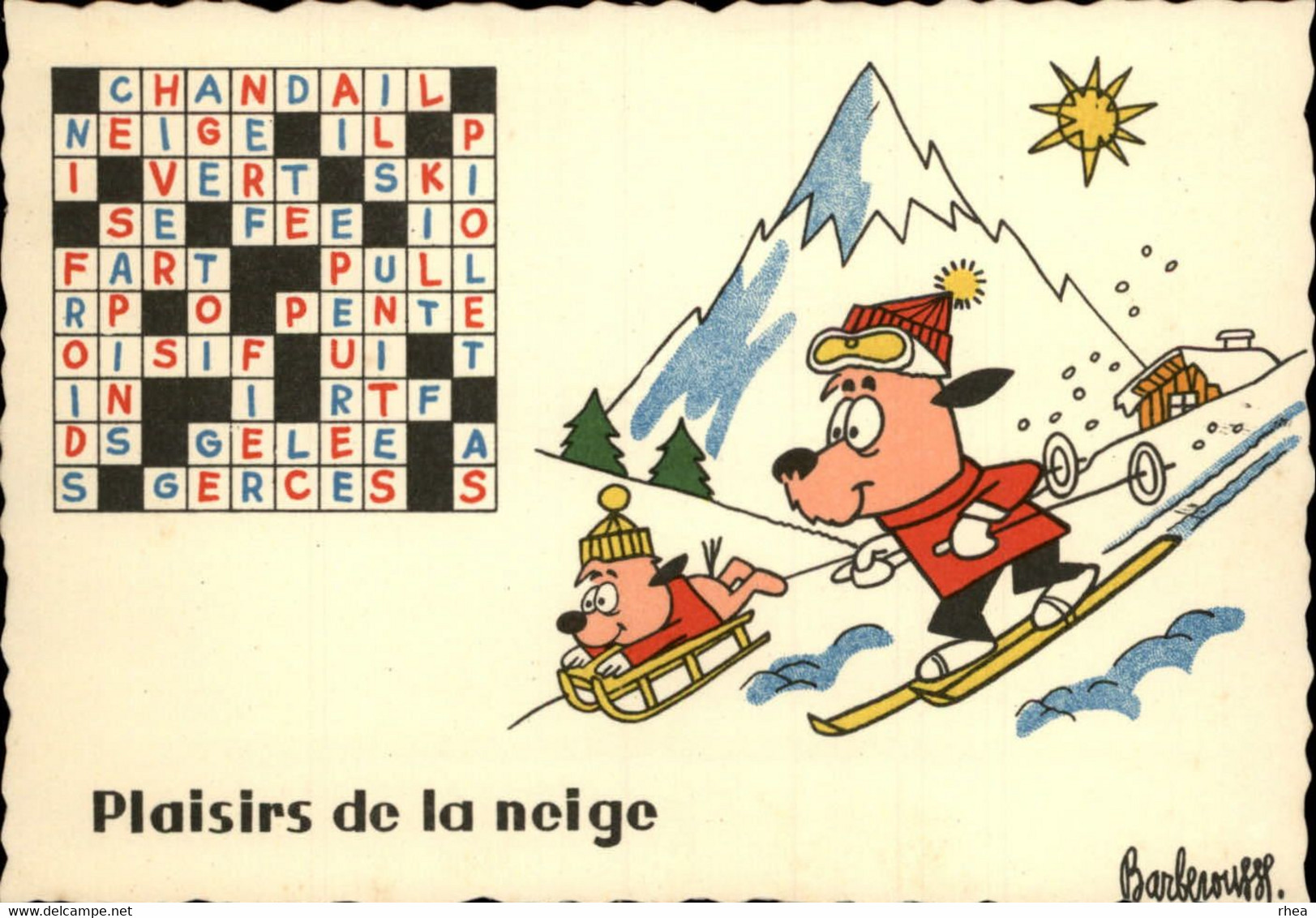 ILLUSTRATEURS - BARBEROUSSE - Mots Croisés - Plaisirs De La Route - Plaisir De La Neige - Ski - 2 CARTES - Barberousse