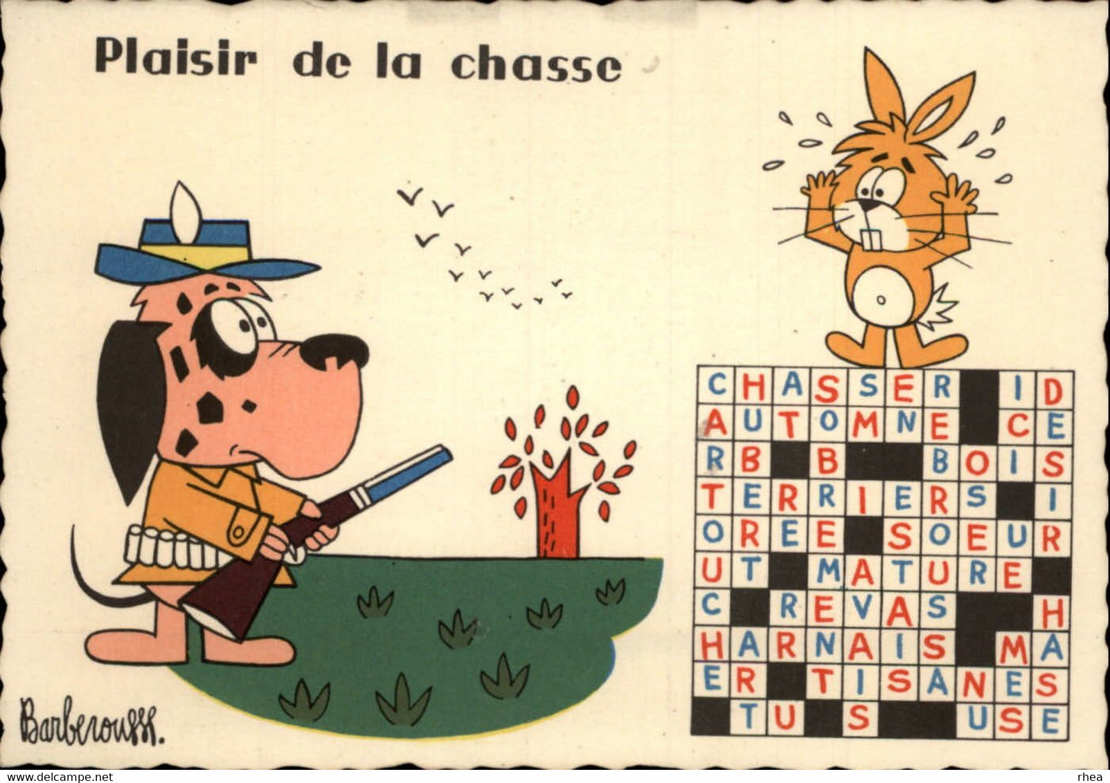 ILLUSTRATEURS - BARBEROUSSE - Mots Croisés - Plaisir Du Camping - Plaisir De La Chasse - 2 CARTES - Barberousse