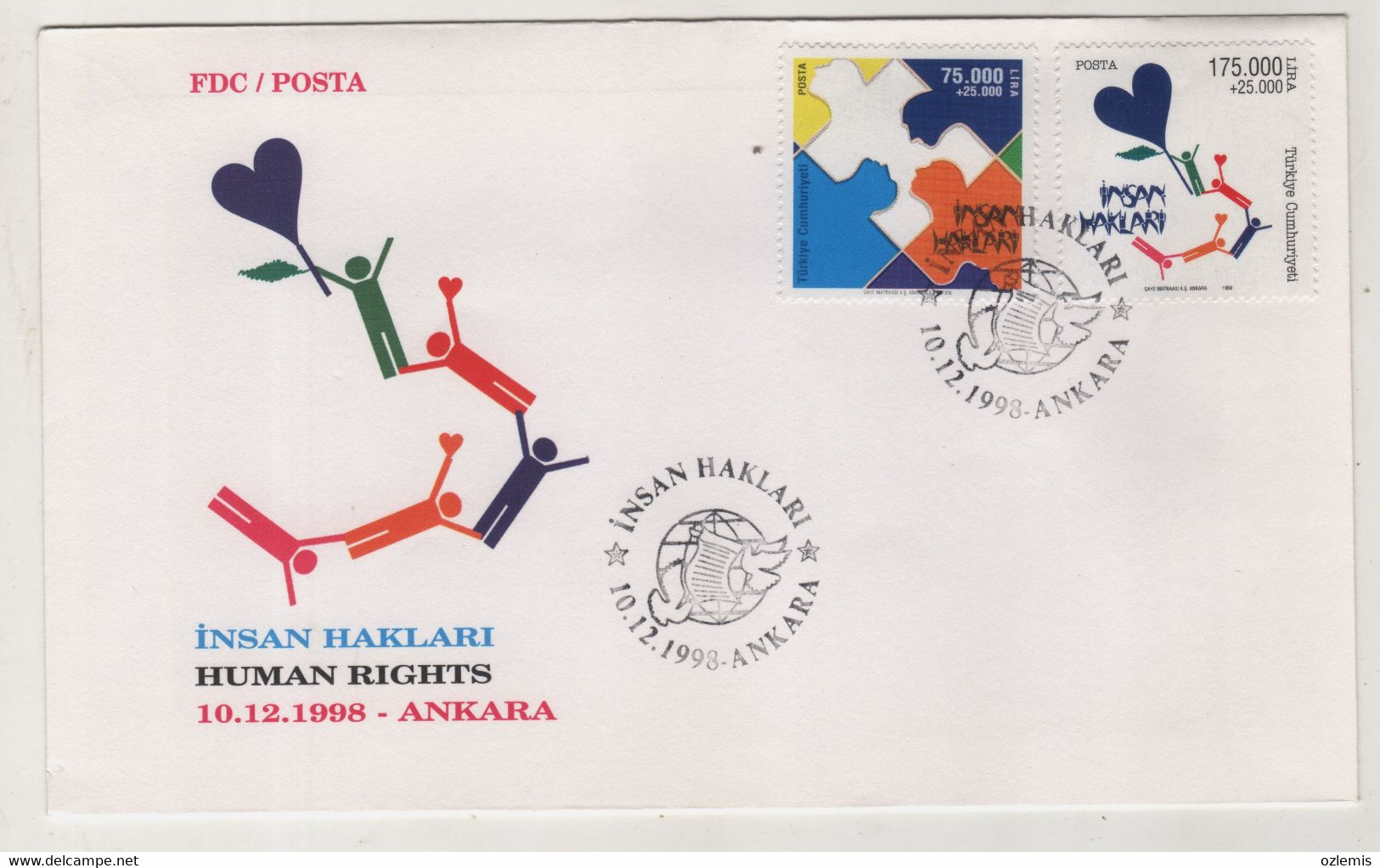 TURKEY,TURKEI,TURQUIE,HUMAN RIGHTS  1998  FDC - Cartas & Documentos