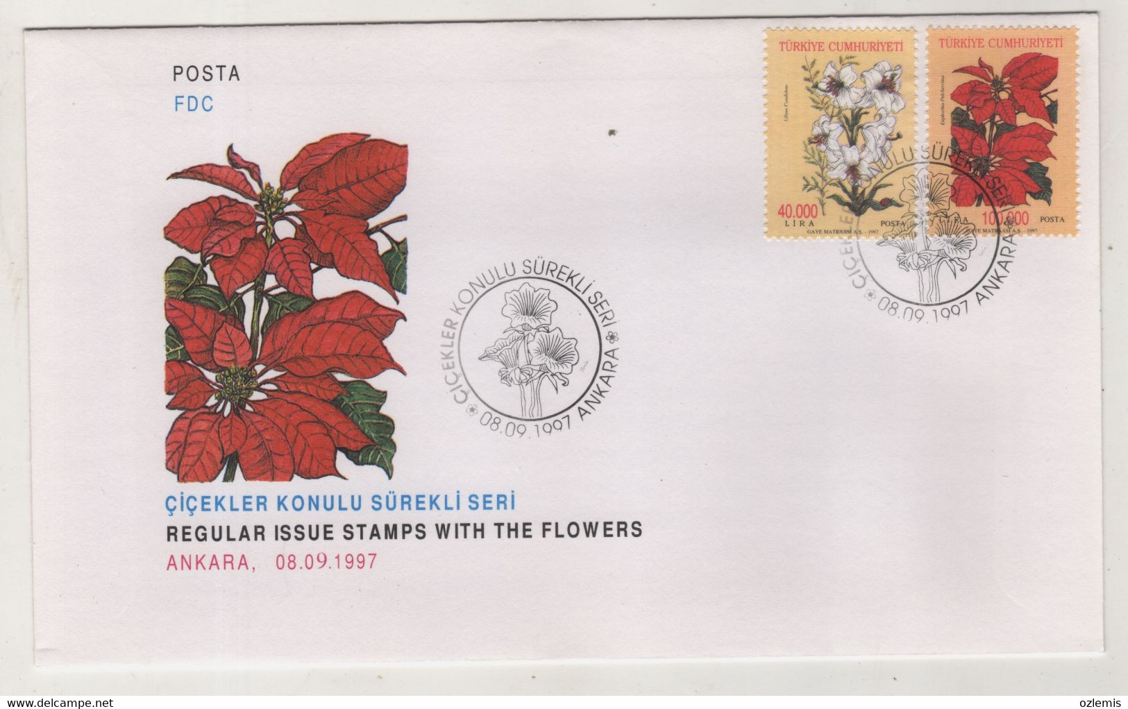 TURKEY,TURKEI,TURQUIE,REGULAR ISSUE STAMPS WITH THE FLOWERS 1997 FDC - Briefe U. Dokumente